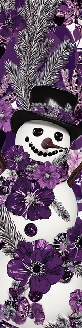 Free printable Christmas bookmarks of a snowman on purple floral background